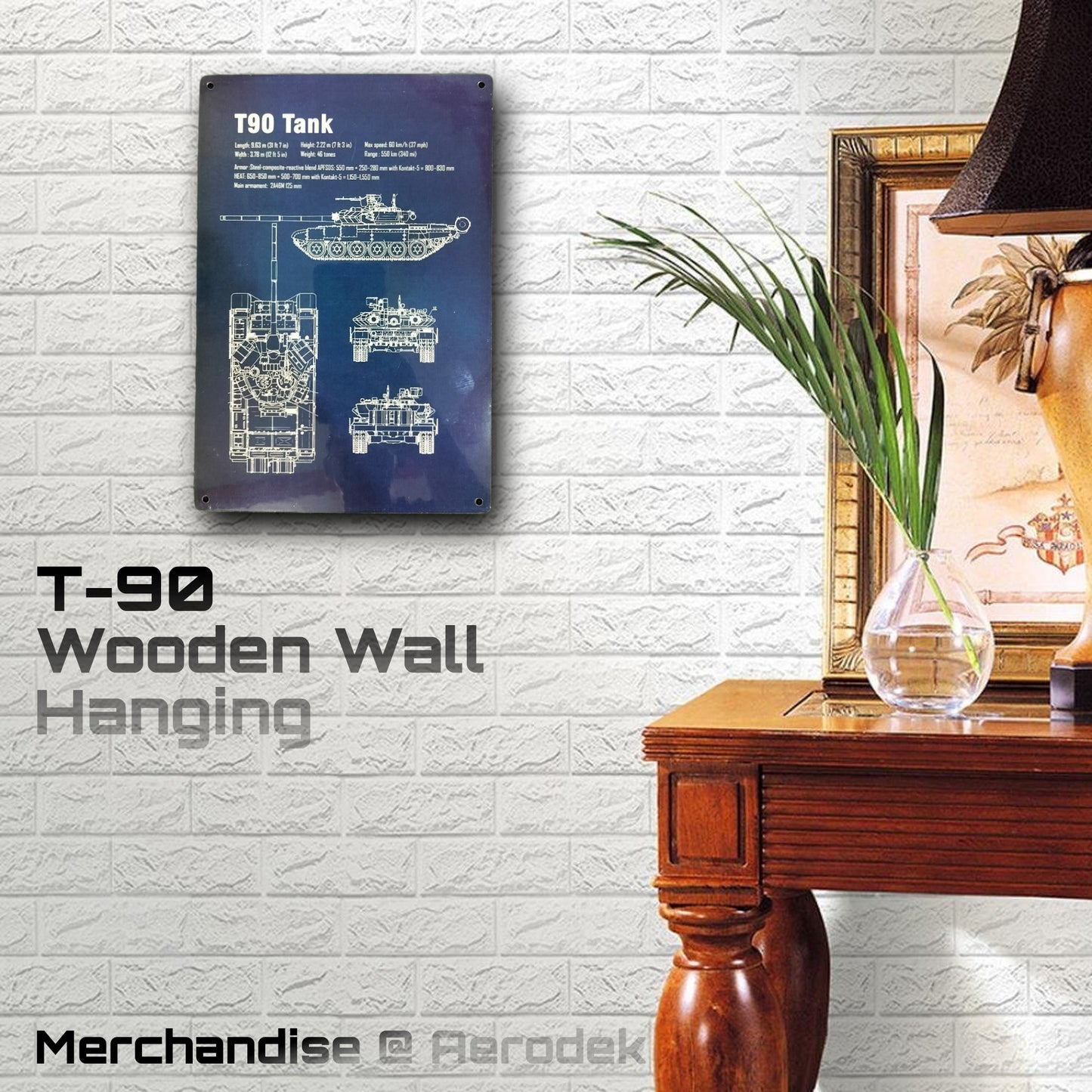 T90 Tank Armoured wooden wall hanging