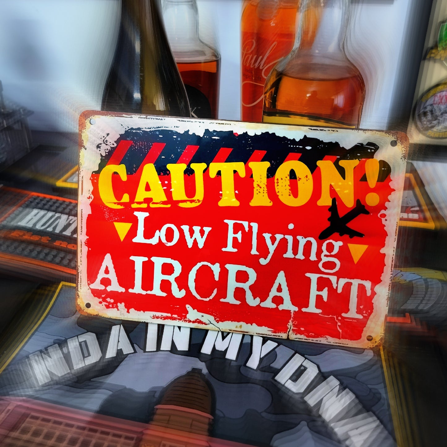 Caution Low Flying Aircraft wooden wall hanging